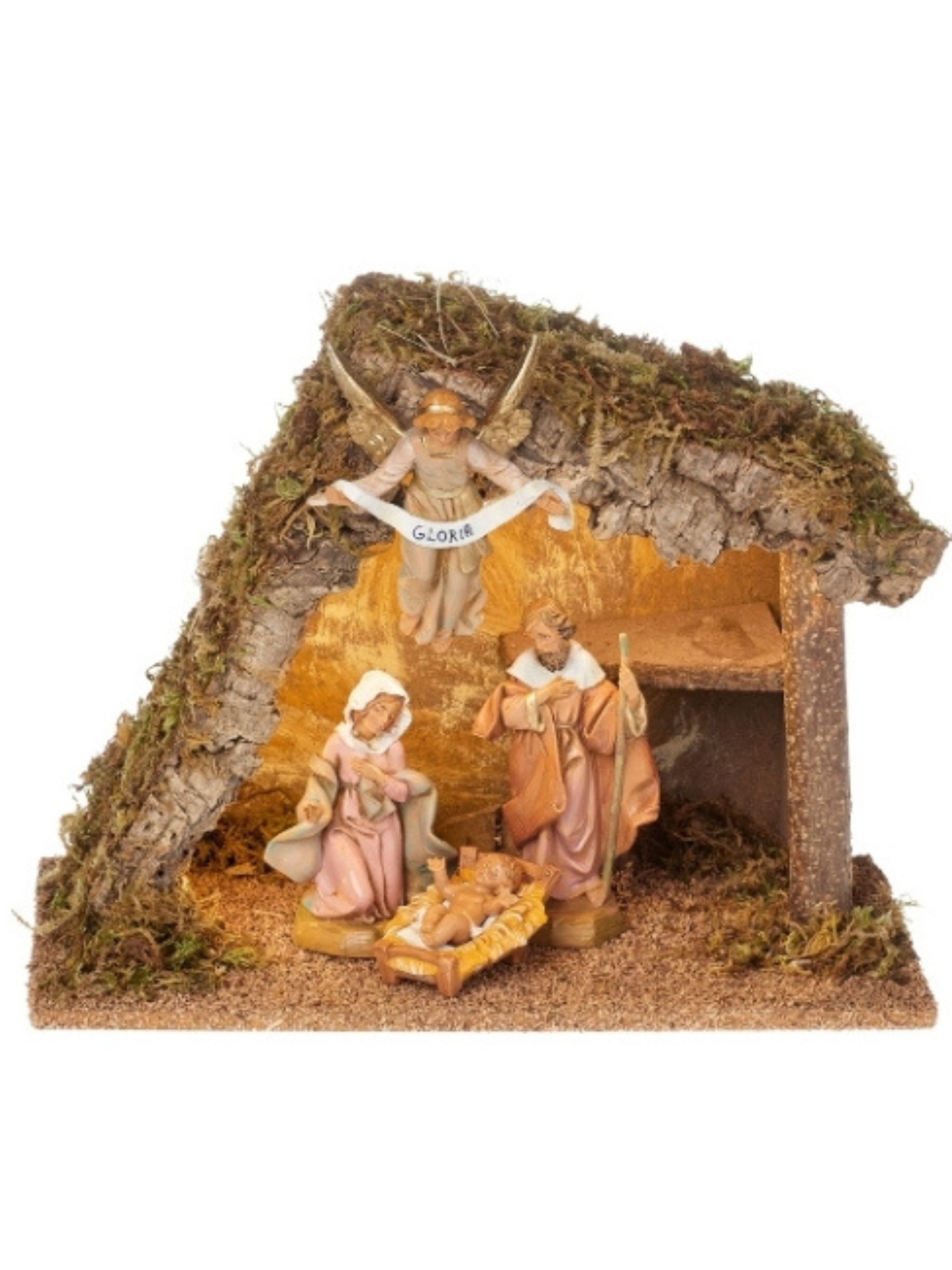 Fontanini 5 Inch Scale 4-PC Nativity Set with LED Italian Stable