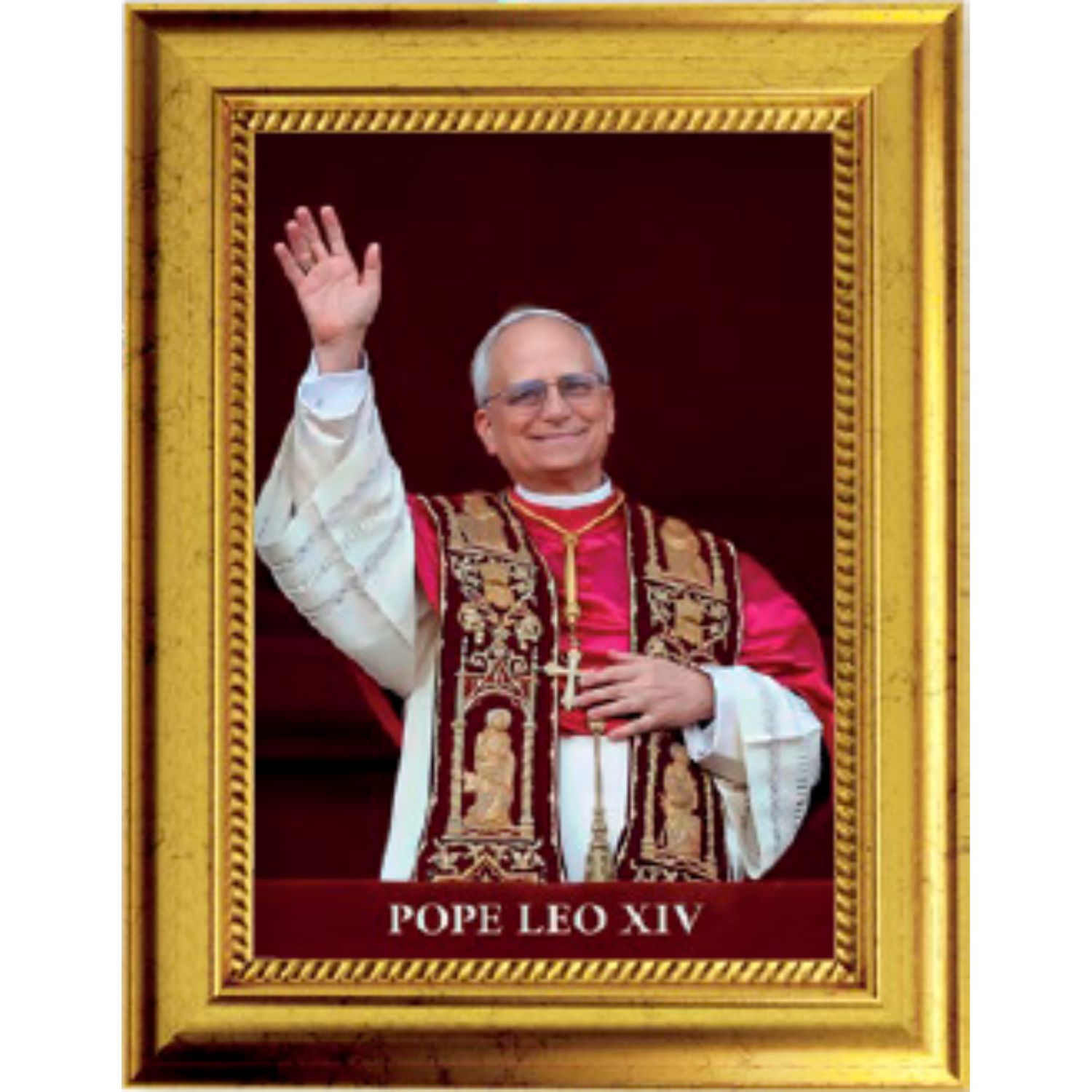 Pope Leo XIV Fine Framed Textured Art Print in a Gold Leaf Finish Frame