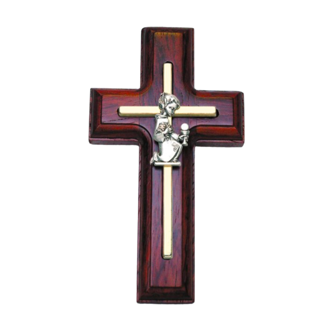 5" Rosewood Cross: Kneeling Girl with Chalice