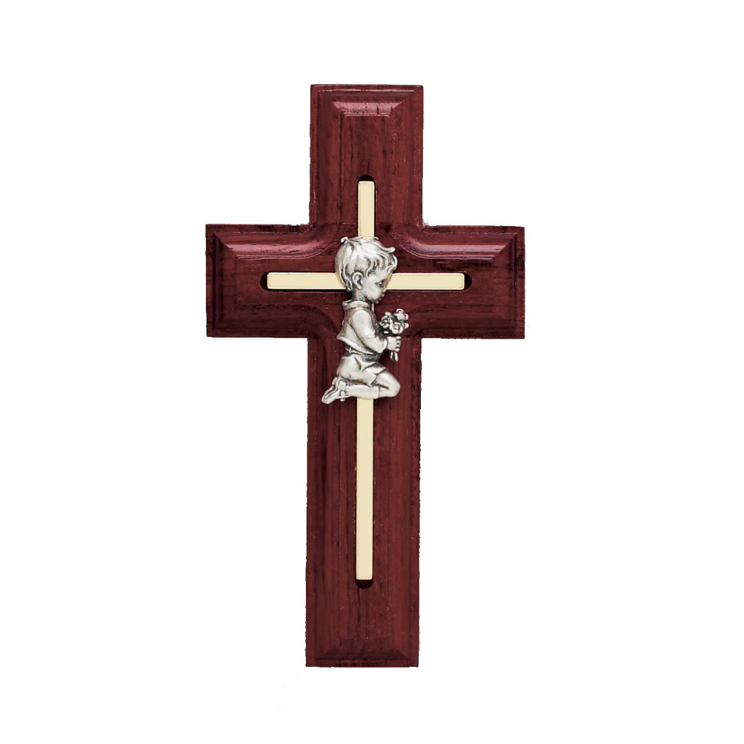 5 Inch Rosewood Cross With Praying Boy 64-17309