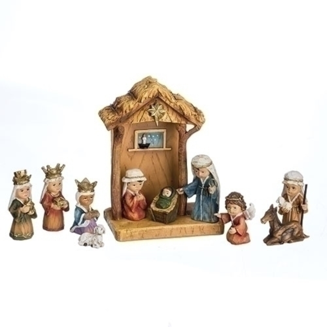 8" 11-pc Mini Nativity Pageant with Stable