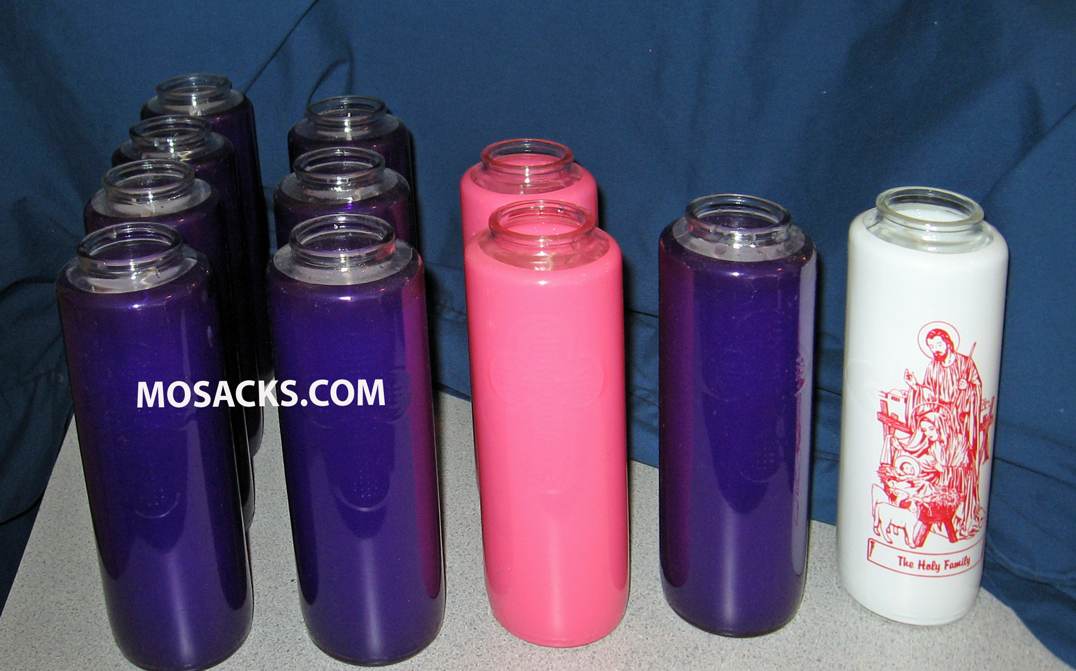 Advent Candle 6-Day Glass 11 pc. Set includes 8 Purple, 2 Rose, 1 Holy Family for the Advent Season and Christmas Week