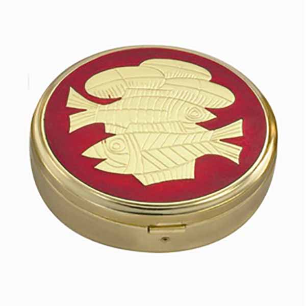 Alviti Creations 24 Kt Pyx Gold Plate Loaves and Fishes on Red, 45 Host 3 3/8x1 14" - 3253G/R Alviti