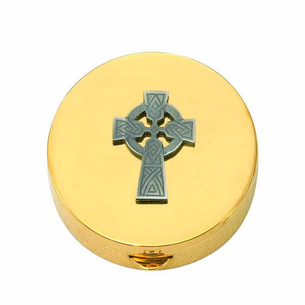 Alviti Creations Church Supplies Pyx Gold Plate Silver Celtic Cross, 7 Host, 2 1/4 x 1/2 " - 9850G Alviti Church Goods