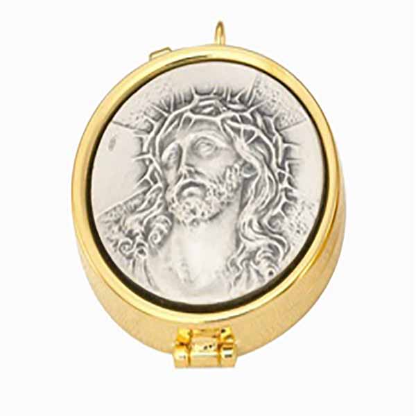 Alviti Creations Church Supplies Pyx 24 Kt Gold Plate Silver Head of Christ, 7 Host, 2 1/8x5/8" - 2024G Alviti Church Goods