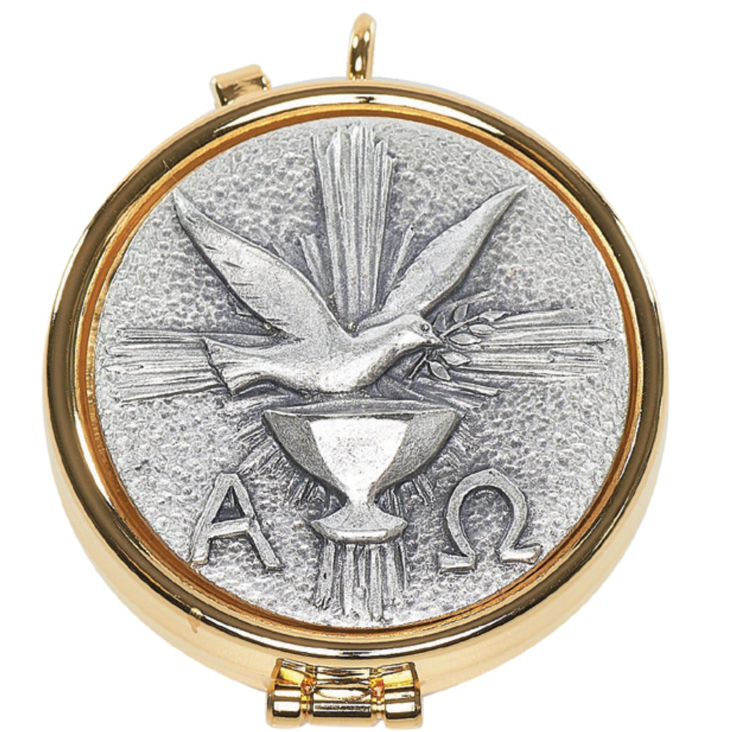 Pyx Gold Plate with Silver Dove, 7 Host, 2 1/8x5/8"- 2023G Alviti
