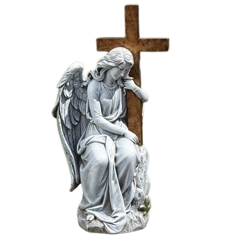 Joseph's Studio 13" Angel w/Cross on Stone Statue - 603212