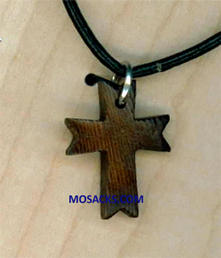 6/8" Wood Cross Pendant Angled Wood Cross on black cord Necklace 353-510328541X