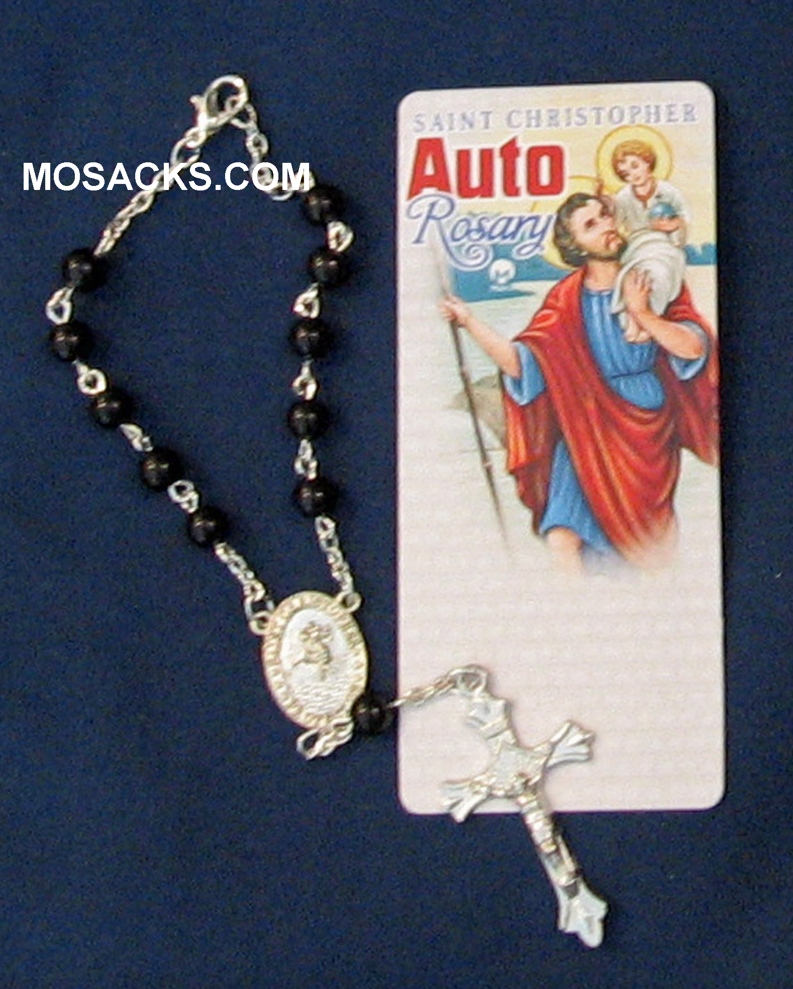 Auto  One Decade Rosary St Christopher Black Glass 238-4843401C