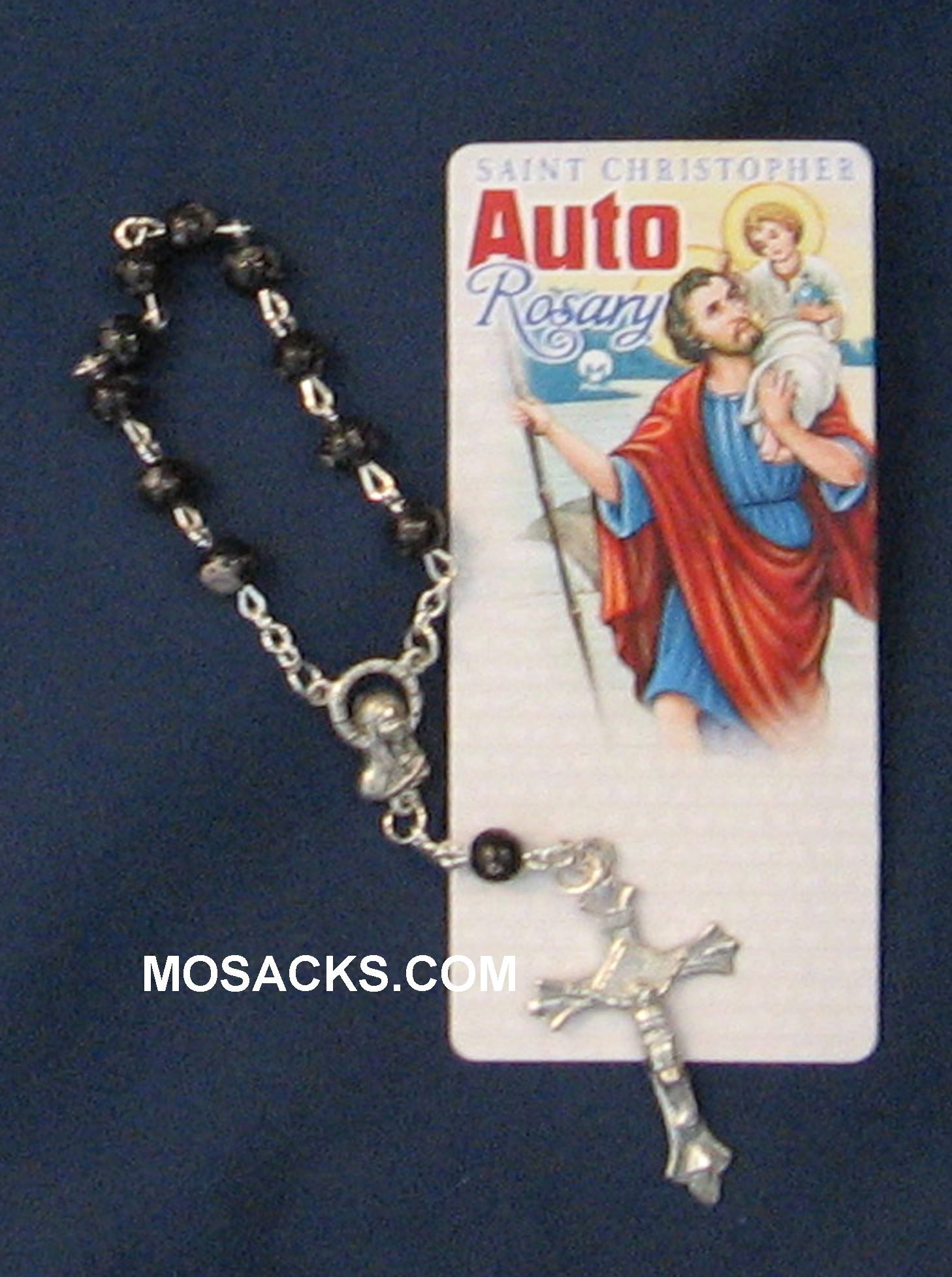 St Christopher One Decade Auto Rosary in Hematite 238-4843316C - St. Christopher One Decade Vehicle Rosary