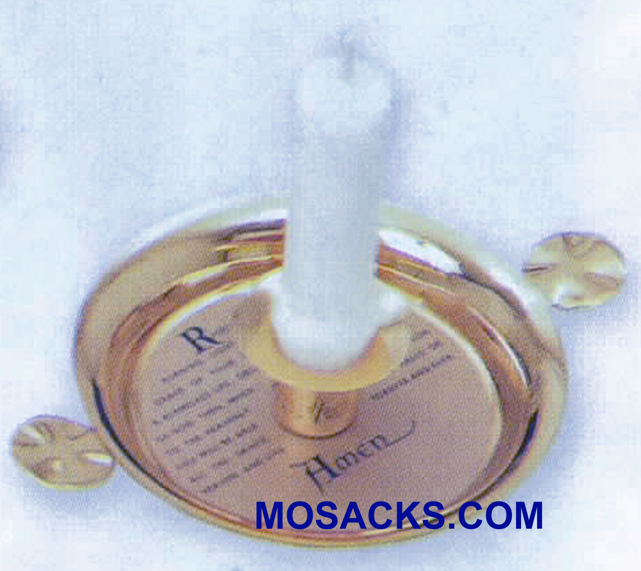 Baptismal Candlestick with Etched Prayer is Stainless Steel and Tray measures 4-3/4" Diameter K18S