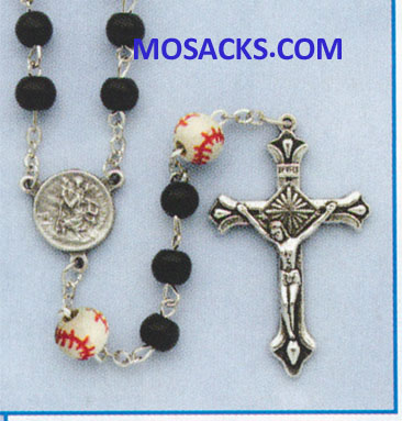 Baseball Black Glass Rosary 64-60965/BK/BSBL Sports Rosary
