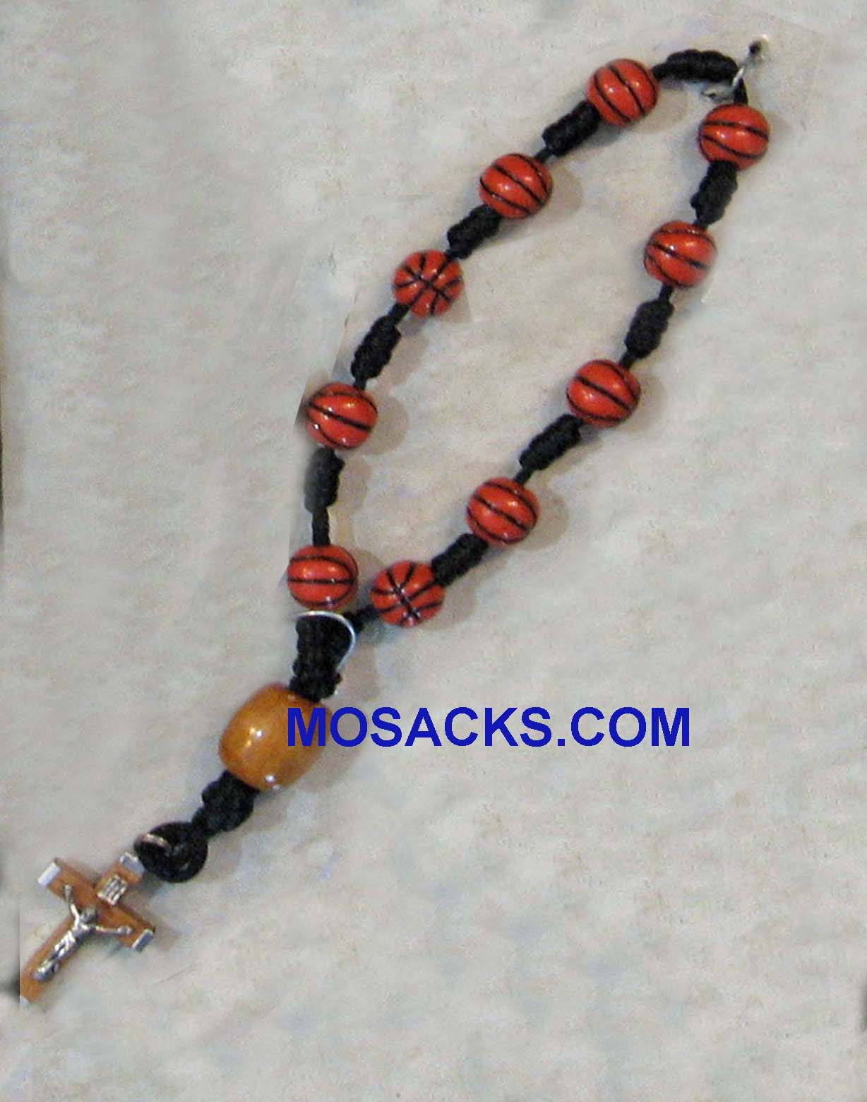 black silver trimmed crucifix 7-1/2"L, LDBK  Basketball Rosary Loop One Decade Rosary Basketball Rosary Loop 7-1/2" Long LDBK