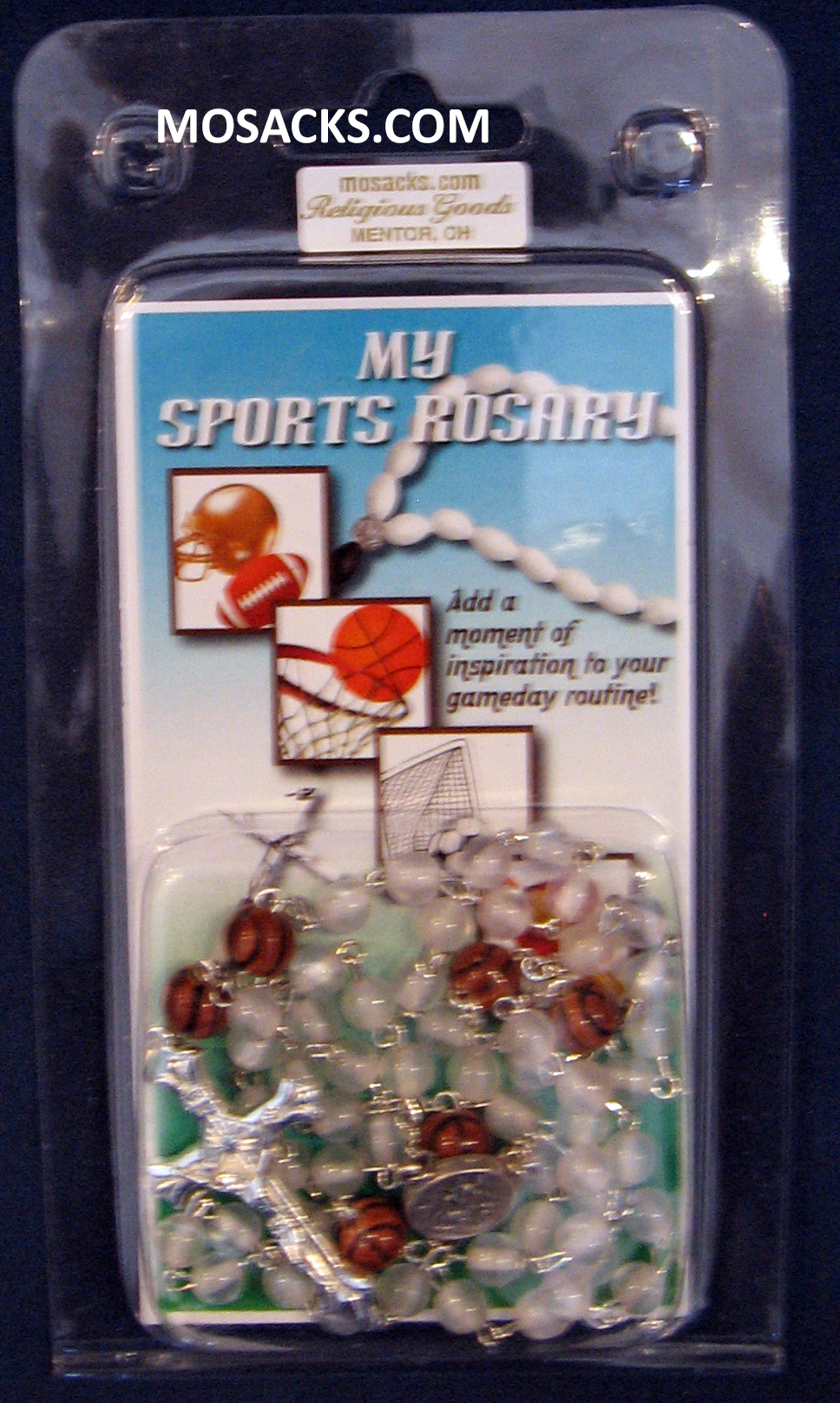 Basketball White Glass Rosary 64-60465/WH/BSKT  Sports Rosary