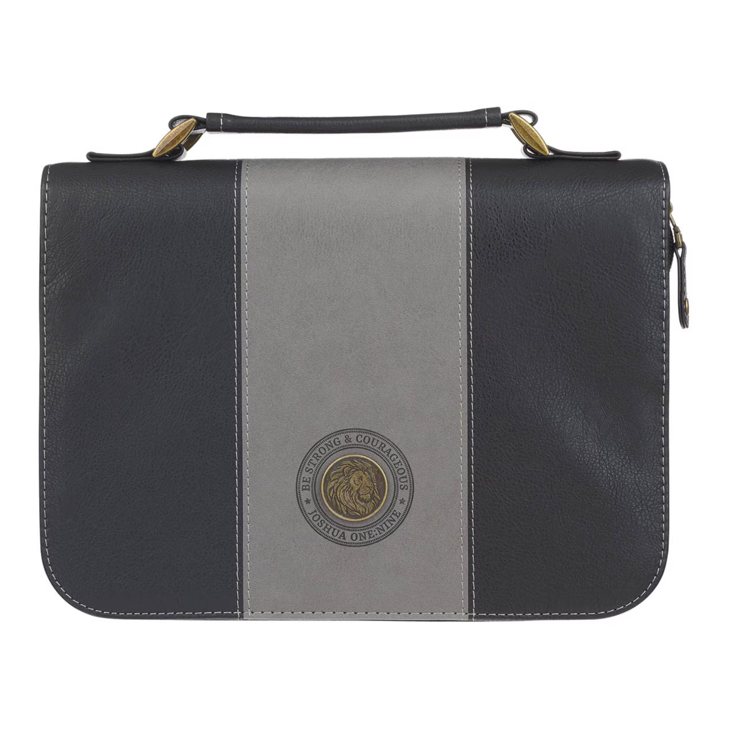 Be Strong and Courageous (Gray and Black/Faux Leather) Bible Cover - 1220000327849