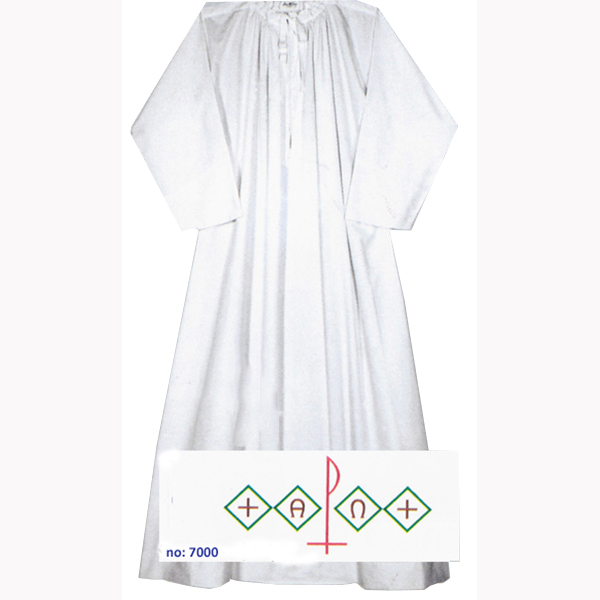Beau Veste Alb with MultiColor Alpha Omega, Chi Rho & Cross Embroidery - 7000 Beau Veste Alb 7000
