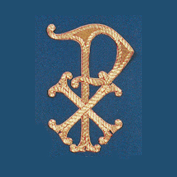 Beau Veste Applique Chi Rho 10-1270A 1270B 1270C hand embroidered gold metallic Chi Rho applique