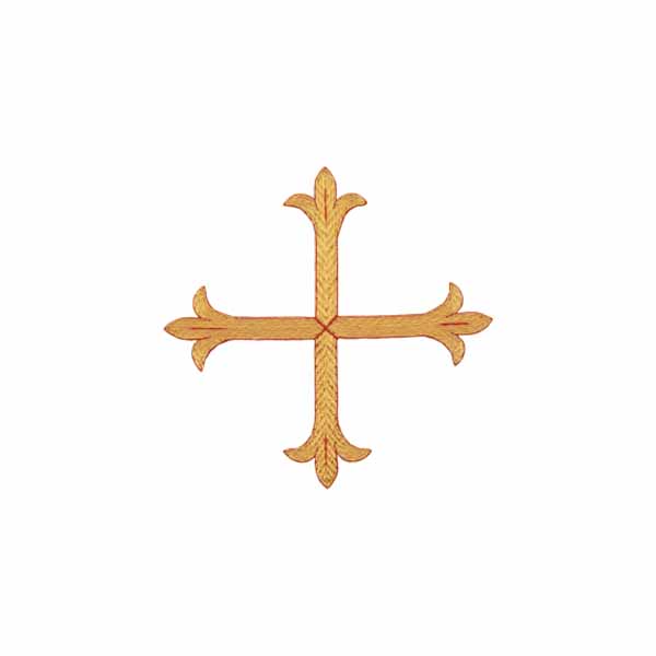 Hand Embroidered Gold Metallic Beau Veste Applique Fleur-de-lis Cross 10-1000