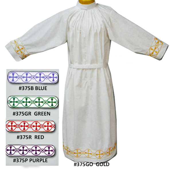 Beau Veste Fitted Alb With Banding #375 - Cross Banding Available in 5 Liturgical Color Choices on Alb
