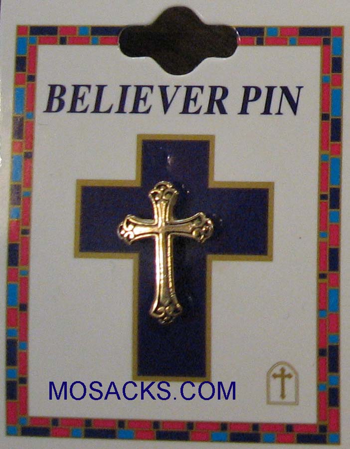 Cross Pin Black Enamel on Gold Cross Believer Pin SJ4578