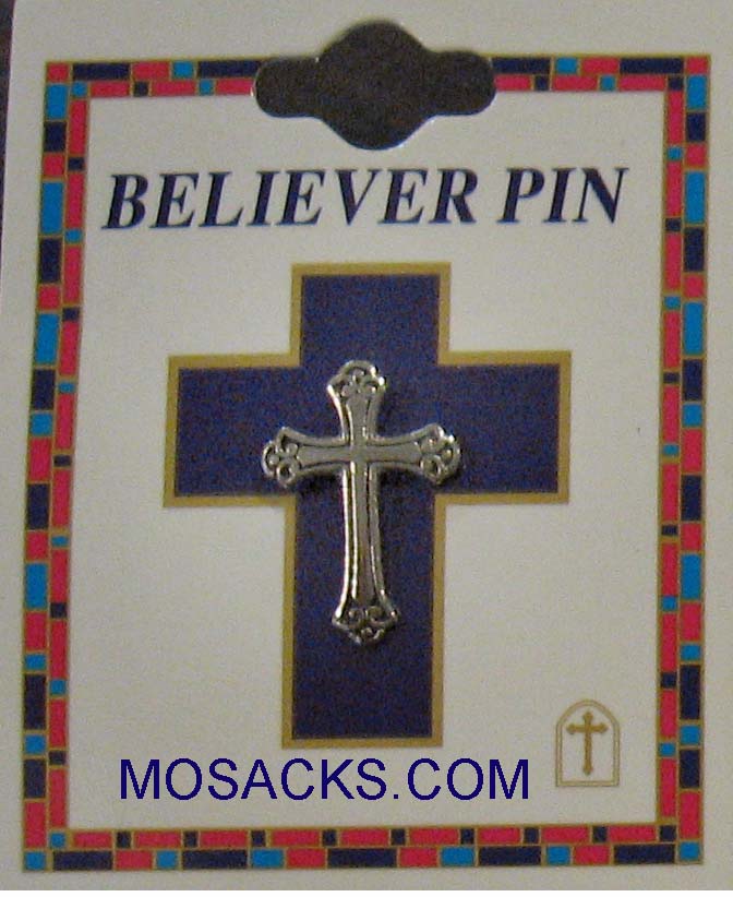 Cross Pin Black Enamel on Silver Cross Believer Pin SJ4577
