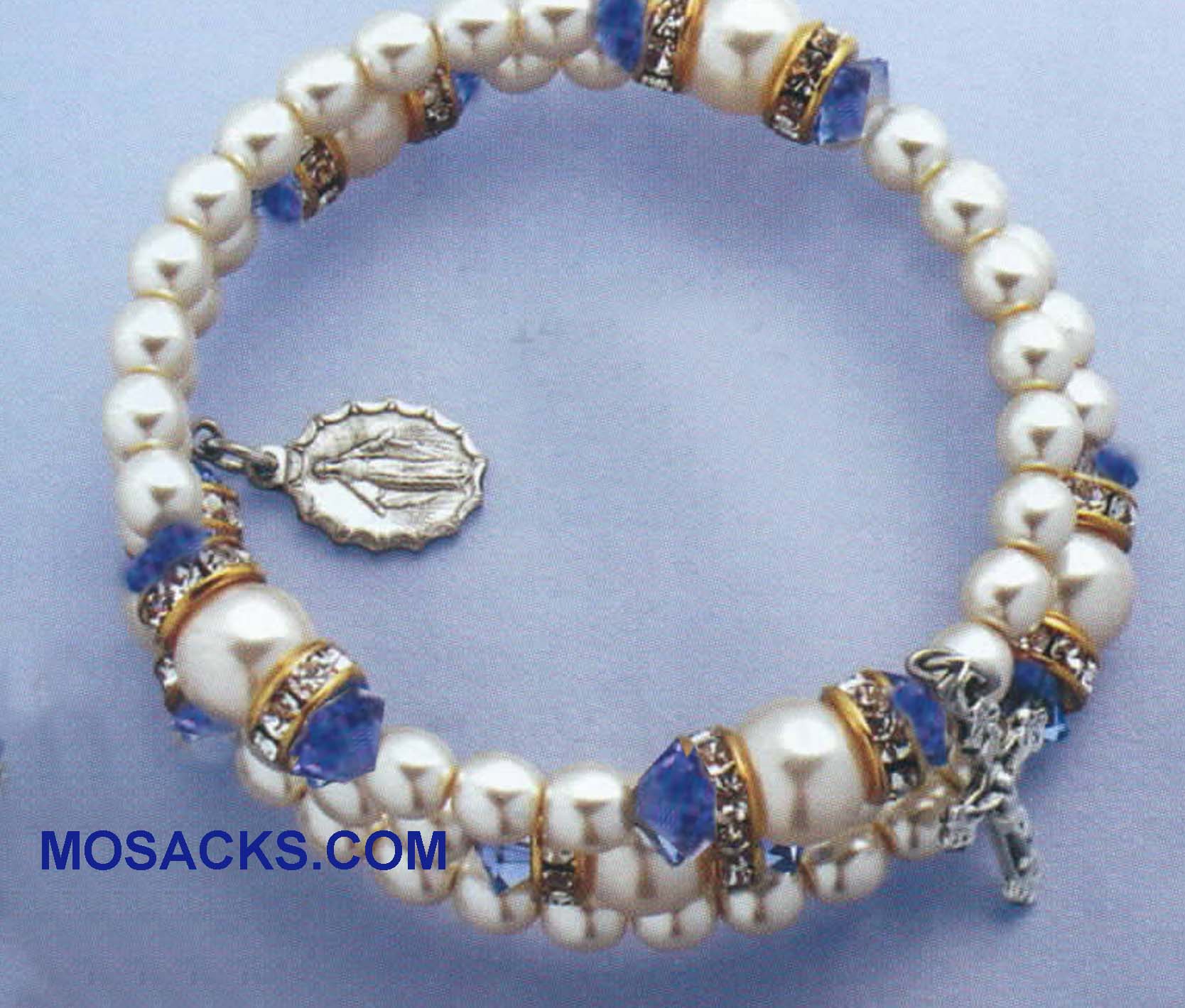 Birthstone Rosary Spiral Bracelet Blue Zircon