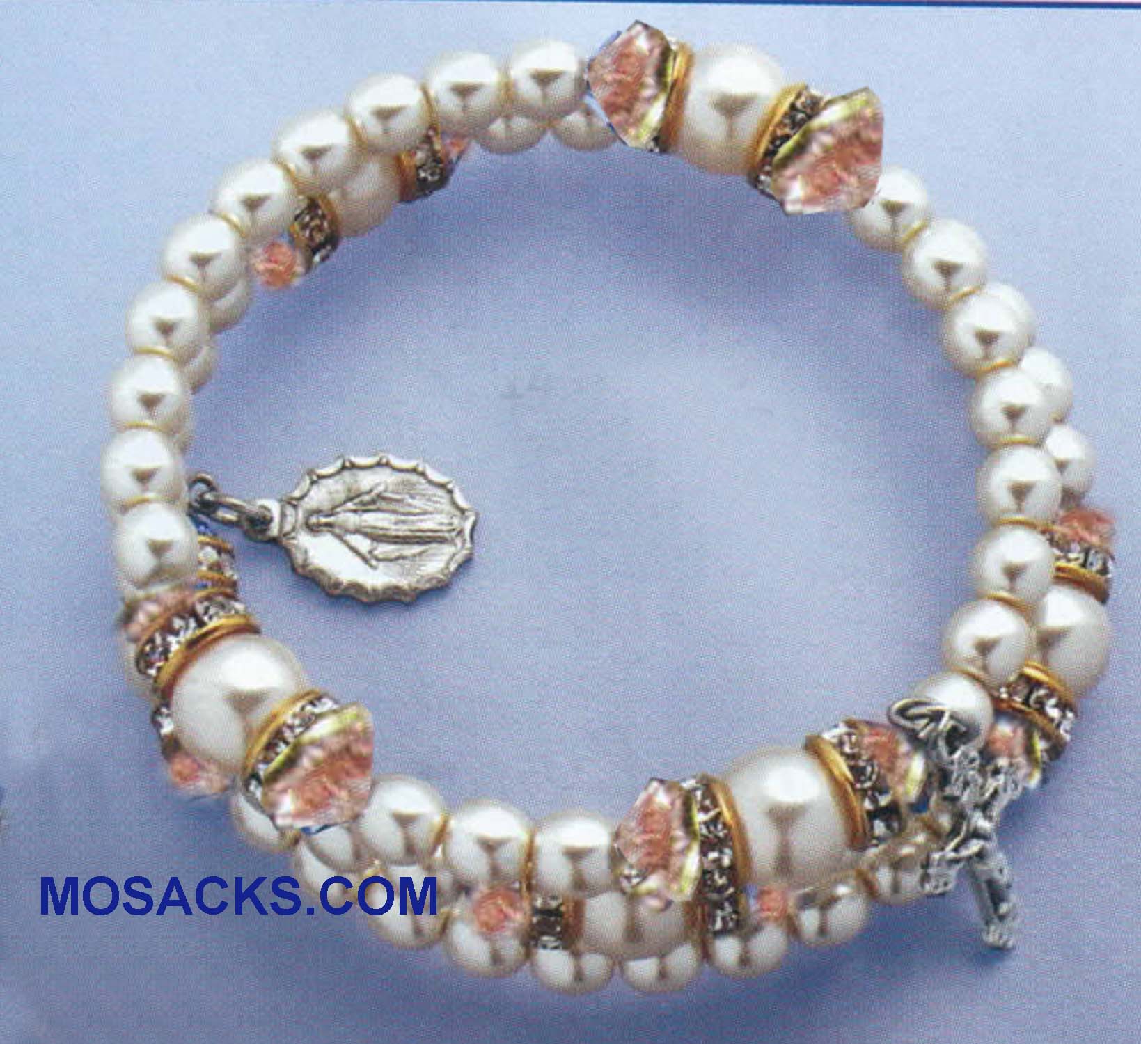 Birthstone Rosary Spiral Bracelet Rose Zircon