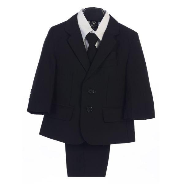Boys 5 piece Black suit with garment bag 