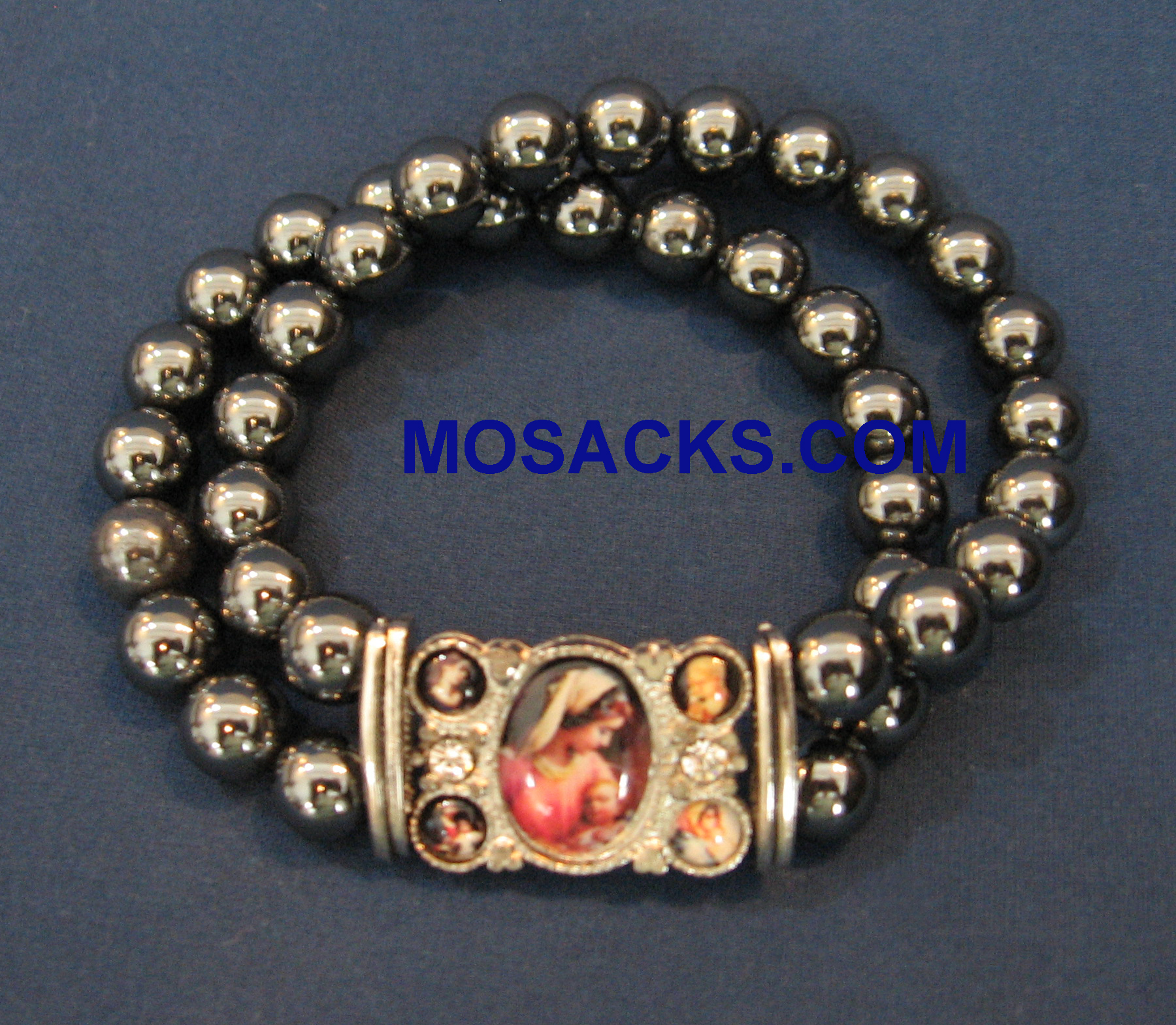 Black Hematite Mary Stretch Bracelet, BVP616