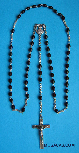 Black Oval Wood Bead 17" Rosary with Crucifix #237