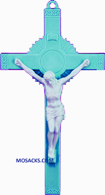 Blue and White 6 Inch Sunburst Crucifix 185-763BW