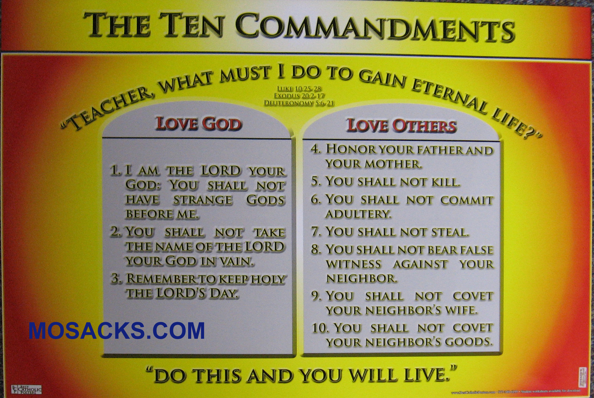 The Ten Commandments 19" x 27" Laminated Catholic Poster