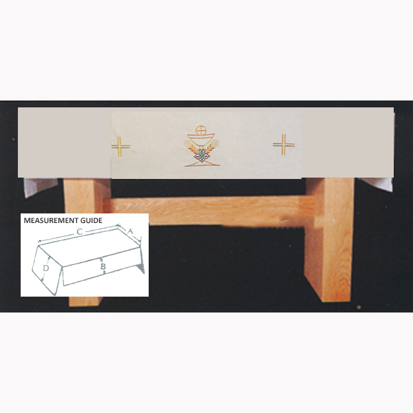 Washable Beau Veste Fitted Altar Cloth with Chalice Wheat Host and Crosses design -SL1000