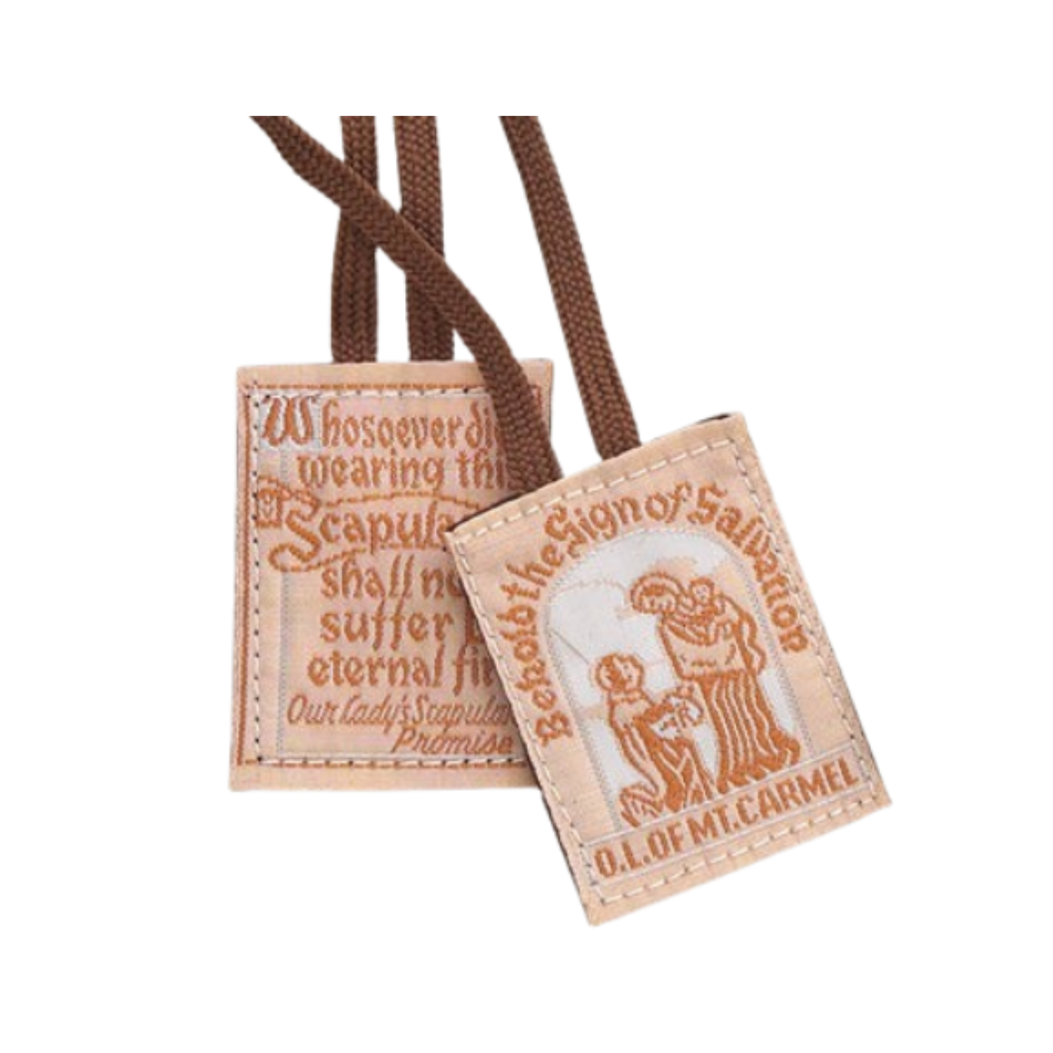 Cloth Embroidered Scapular on Brown Cotton Cord 64-SC/CL/BN