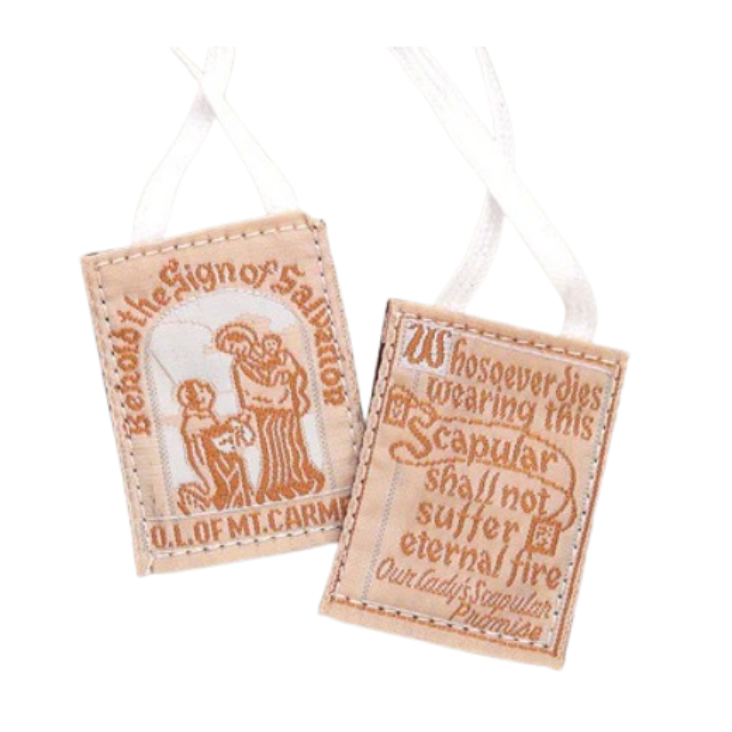 Cloth Embroidered Scapular on White Cotton Cord 64-SC/CL/WH