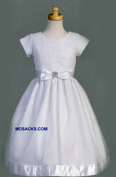 Communion Dress Embroidered Tulle With Sequins and Organza Tea Length-SP153