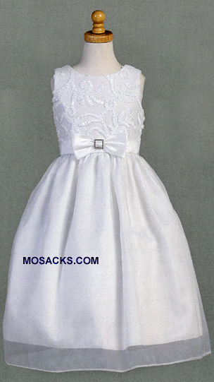 Communion Dress Ribbon On Tulle with Organza Tea Length-SP154