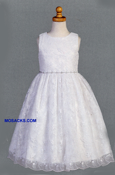Communion Dress Embroidered Tulle With Rhinestone Trim Tea Length-SP993