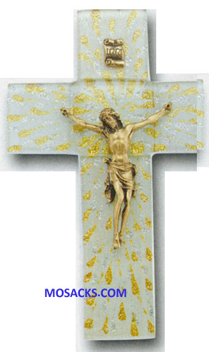 Glass 7 Inch Crucifix with Gold Corpus 12-50M-7SC1