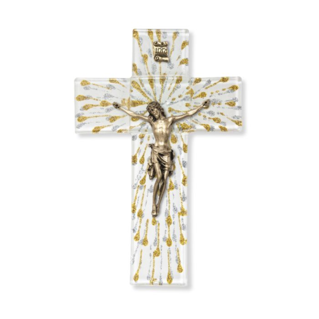 Glass 7 Inch Crucifix with Gold Corpus 12-50M-7SC1