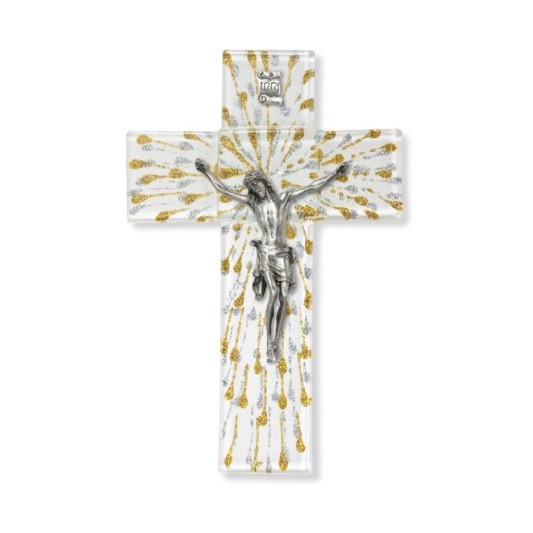 Glass 7 Crucifix with Pewter Corpus, 7"