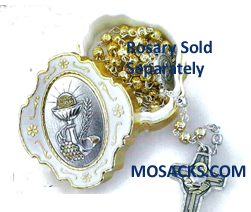 Communion Gold Silver Metal Rosary Keepsake Box 12-326