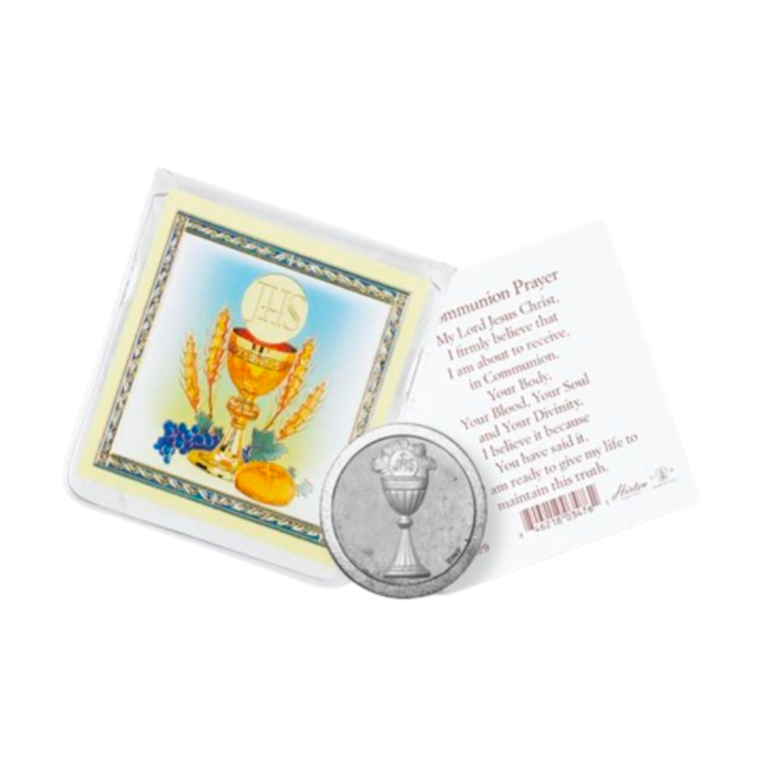 1-1/8" Communion Pocket Coin with Gold Stamped Holy Card & Pouch 12-968-690