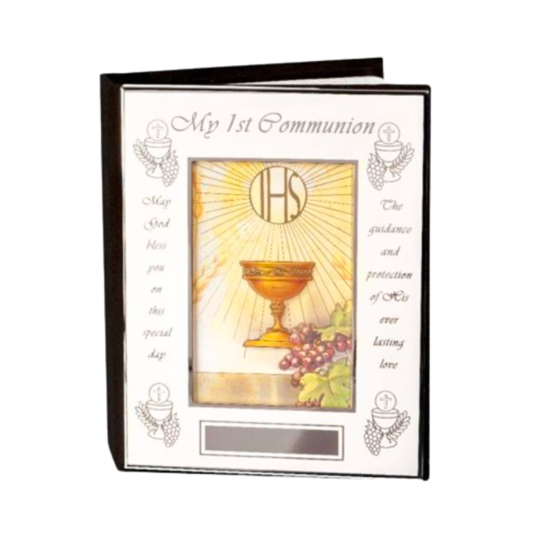 My First Communion Polished Brass Photo Album in White and Silver Finish 12-206-689