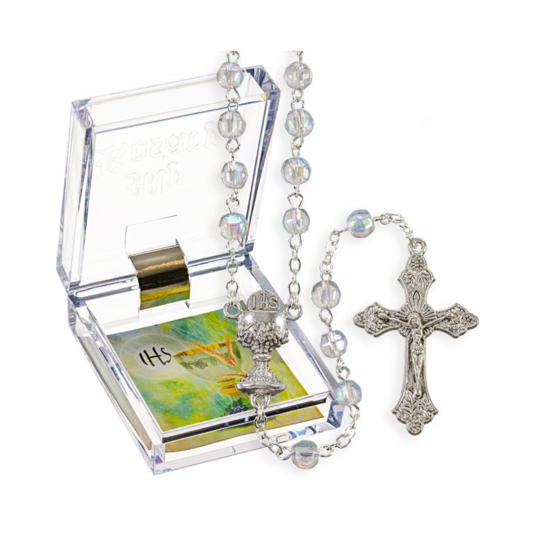 Communion Rosary 5mm Crystal Aurora Bead