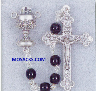 Communion Rosary 5mm Glass Bead Black 12-01335BKBX