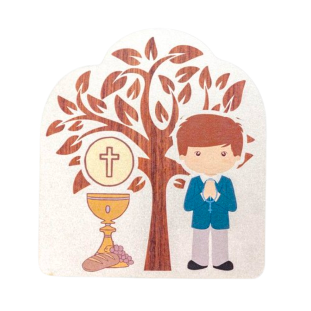 Tree of Life First Holy Communion 4-1/4" Wood Plaque Boy 366-918  Free Shipping on $100. orders