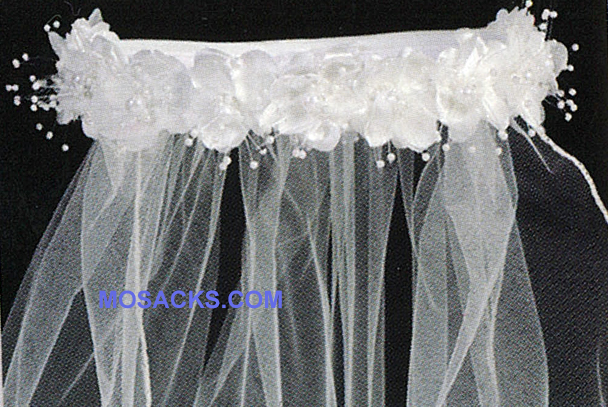 Communion 30" Veil with Flowers and Pearl Accents-T-4
