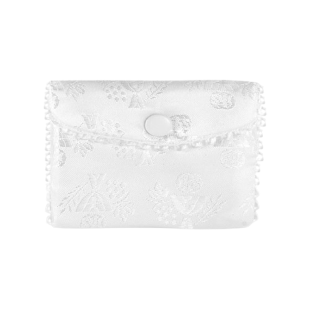 Communion White Satin Embroidered Rosary Case