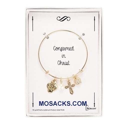 Confirmation Bangle Bracelet Dove Cross Crystal in Gold 12779